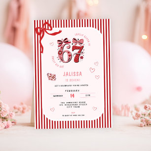6 7 Födelsedag för tjejer, Rosa barn 7-års födelse Inbjudningar