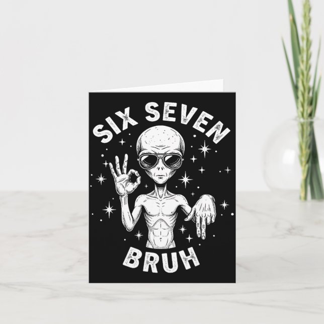 6 7 Funny 67 Six Seven Alien Bruh Hand Boys Gen Al Kort (Framsida)