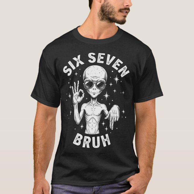 6 7 Funny 67 Six Seven Alien Bruh Hand Boys Gen Al T Shirt (Framsida)