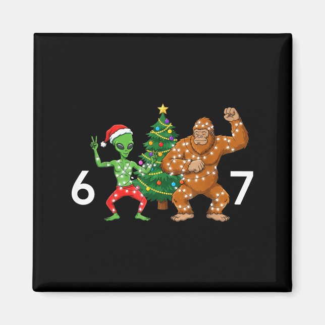 6 7 Meme Christmas Alien Sasquatch Six Seven Fun  Magnet (Framsidan)