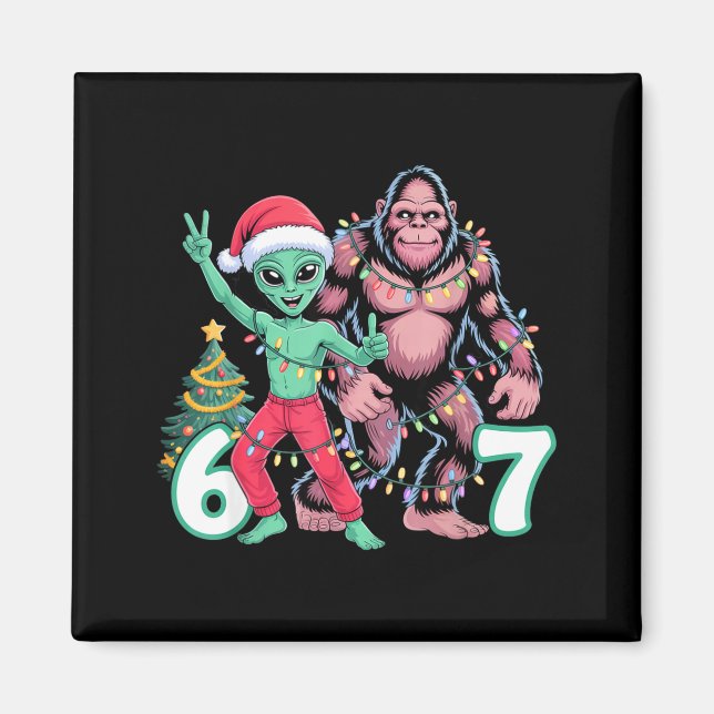 6 7 Meme Christmas Alien Sasquatch Six Seven Fun  Magnet (Framsidan)