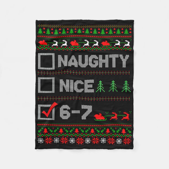 6-7 Meme Nice Naughty 67 Christmas Brain Rot Funny Fleecefilt (Framsidan)