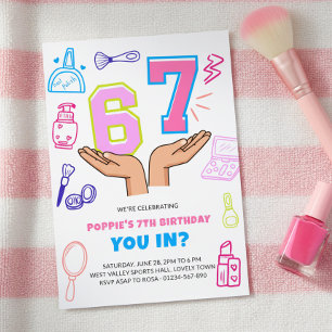 6 7 Meme Smink Doodle Art Flick Födelsedag Inbjudningar