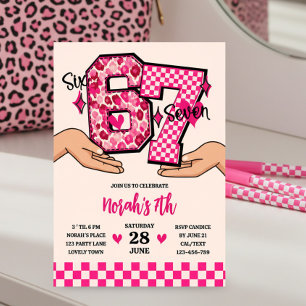 6 7 Meme Varsity Leopard Randig Tjej Festklänning Inbjudningar