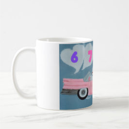 6 7 Poodle in Pink Classic Car flying in sky  Kaffemugg