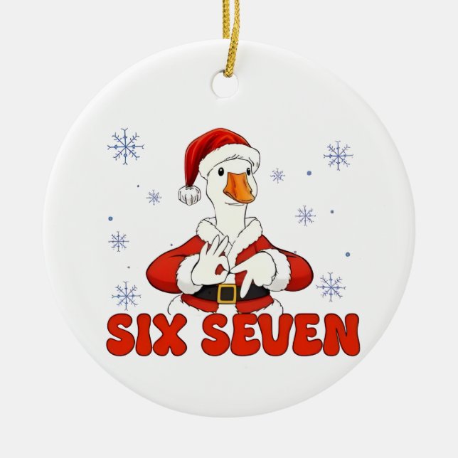 6 7 Six Seven Hand Gen Z Alpha Goose Christmas Julgransprydnad Keramik (Framsidan)