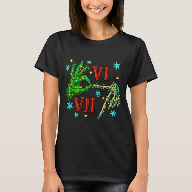 6 7 Six Seven Meme Christmas Hand Gen Z Alpha Xmas T Shirt (Framsida)