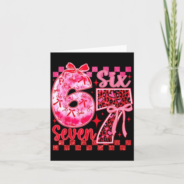 6 7 Six Seven Meme Coquette Bow Leopard Hjärtan Al Kort (Framsida)