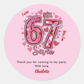 6 7 Six Seven Meme Girls 7th Birthday Party Favor Runt Klistermärke