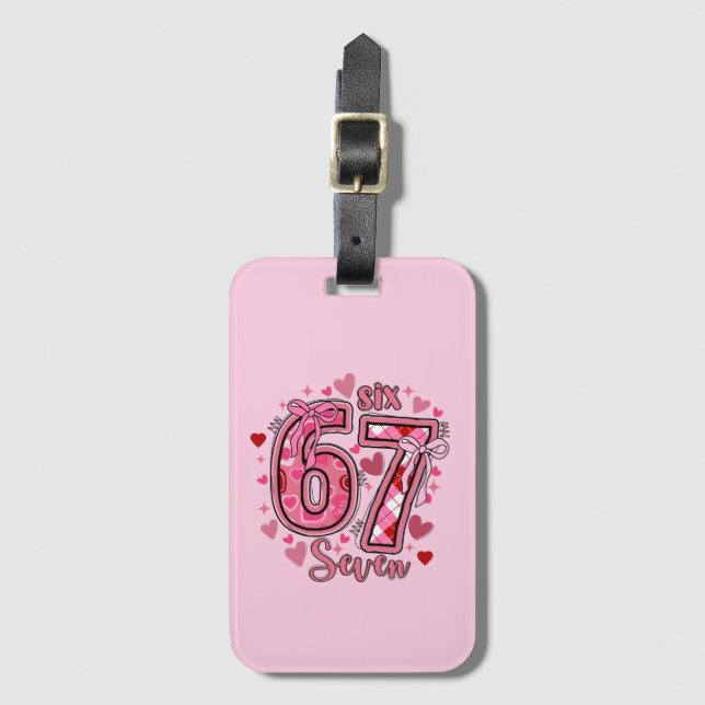 6 7 Six Seven Meme Trend Girls Pink Name Bagagebricka (Framsida vertikal)