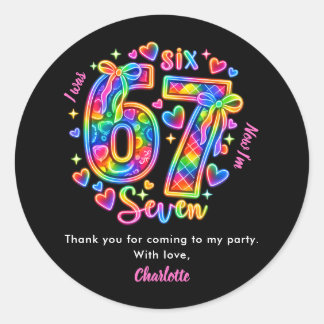 6 7 Six Seven Neon Girl 7th Birthday Party Favor Runt Klistermärke