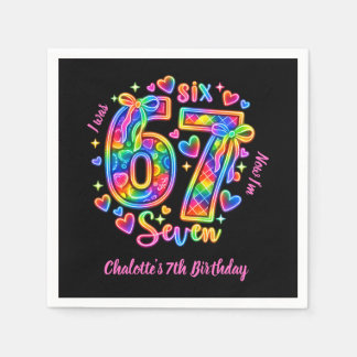 6 7 Six Seven Neon Rainbow Glow Girl Birthday Pappersservett