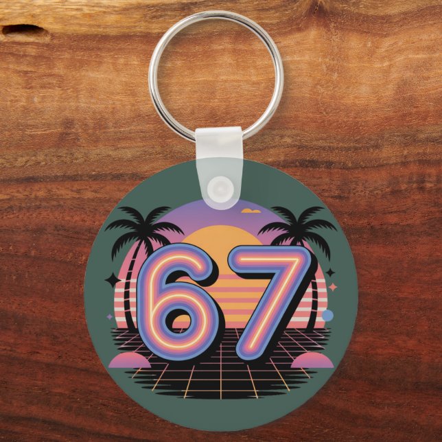6 7 Six Seven Vaporwave Gen Z Alpha Meme  Nyckelring (Framsida)