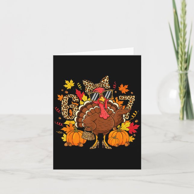 6 7 Thanksgiving Funny Leopard Bow Turkey Six Seve Kort (Framsida)
