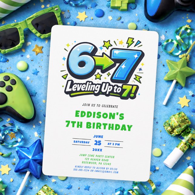 6 7 Trending Seven Birthday Party Invitation Inbjudningar (Skapare uppladdad)