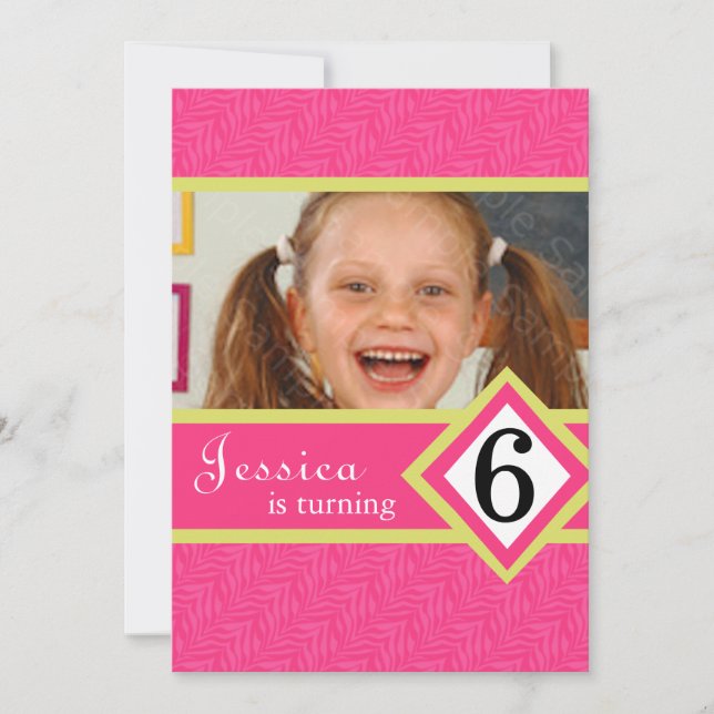 6 Ålder gamla Födelsedagsfest inbjudan Zebra GIRL (Framsida)