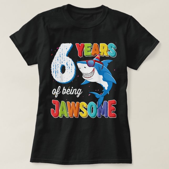 6 år Gamla boys Kids JawLite Shark 6e födelsedag T Shirt (Design framsida)