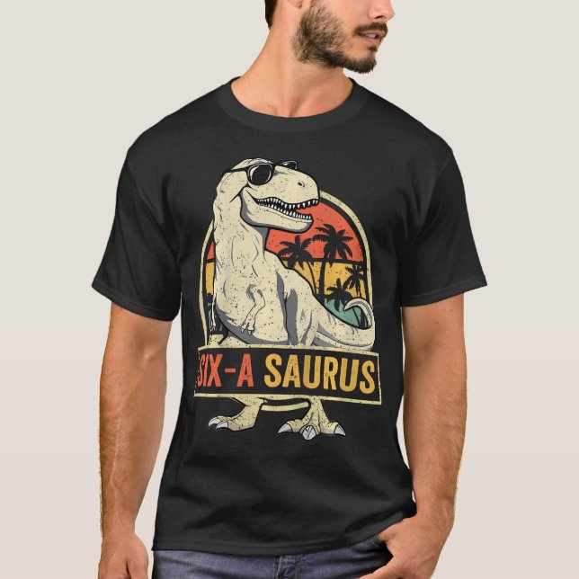 6 år gammal dinosaur Birthday 6e t Rex Dino sex T Shirt (Framsida)