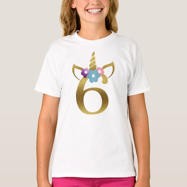 6 år gammal för barn för Unicornfödelsedagflicka Tee Shirt (Framsida)