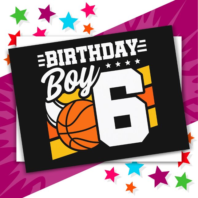 6-årig baskettemafödselsdag 6-års födelsedags pojk vykort (Skapare uppladdad)