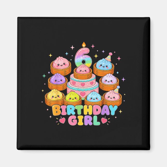 6-årig födelsedagsflicka kawaii dumpling anime föd magnet (Framsidan)