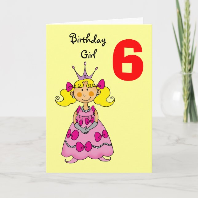 6-årig prinsessa (blondinskt hår) kort (Framsida)