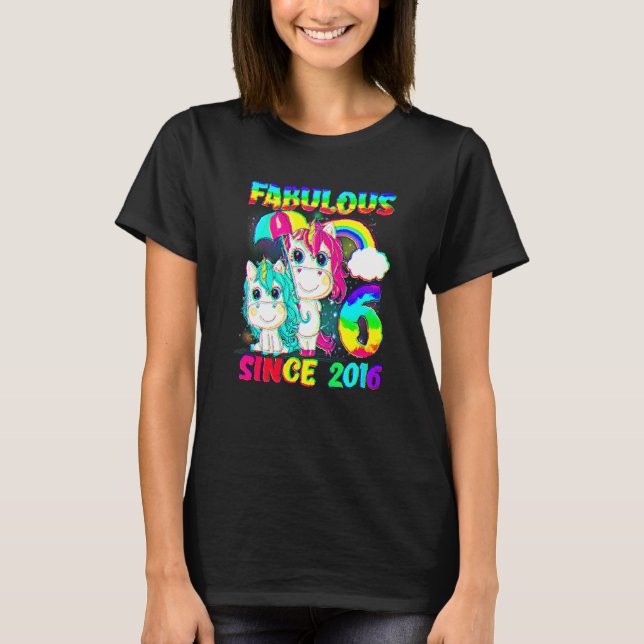 6 års 6e-födelsedag Unicorn Girl Fabulous Sin T Shirt (Framsida)