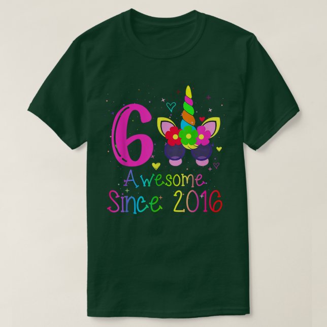 6 års ålder flickor Fantastisk sedan 2016 6e födel T Shirt (Design framsida)