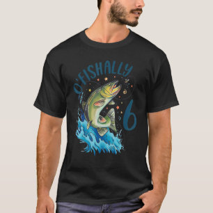 6 års ålder vid födelsedag 6e Bass Fish Kids Bda T Shirt