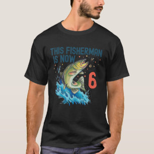 6 års ålder vid födelsedag 6e Bass Fish Kids Bda T Shirt