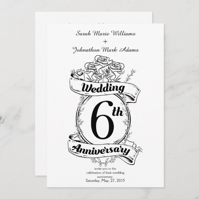 6-års bröllopsdag Rosor Inbjudningar (Fram/baksida)
