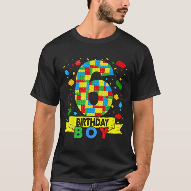 6 års Byggnad Blocks 6e Birthday Boy Brick T Shirt (Framsida)