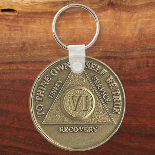 6 års CUSTOM NAME Sober Medallion Nyckelring