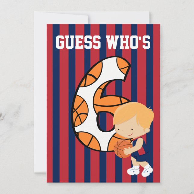 6-års födelsedag blå och röd basketspelare inbjudningar (Framsida)