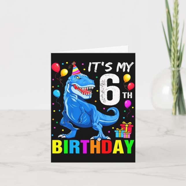 6-års födelsedag glad 6 år t-rex skjorta pojkar kort (Framsida)