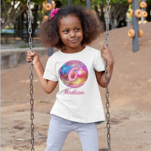 6-års födelsedag Guld Hot Pink Glitter Diskokula T Shirt