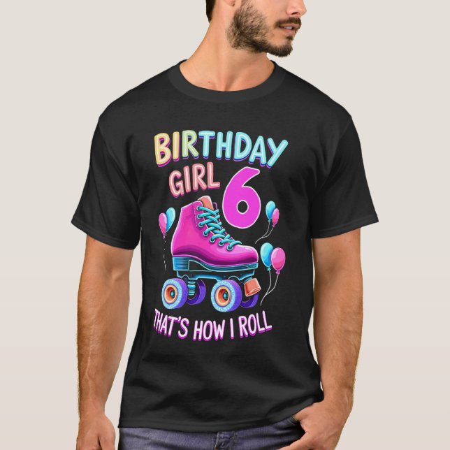 6-års födelsedag Rullskridsko Flick festlighet T Shirt (Framsida)