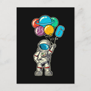 6 Års Födelsedags Astronaut Ballong Planeter Vykort