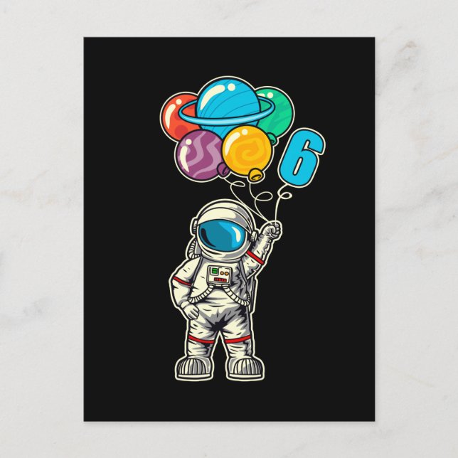 6 Års Födelsedags Astronaut Ballong Planeter Vykort (Framsida)