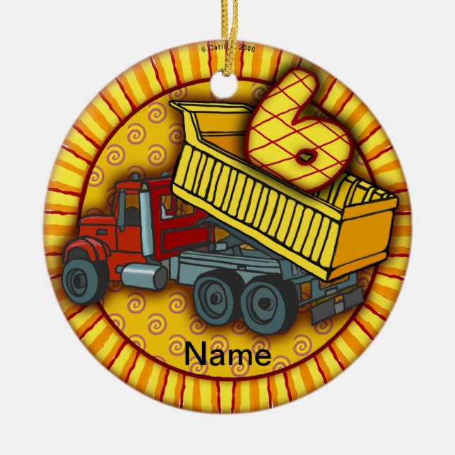 6-års födelsedags dumper- prydnader julgransprydnad keramik (Framsidan)