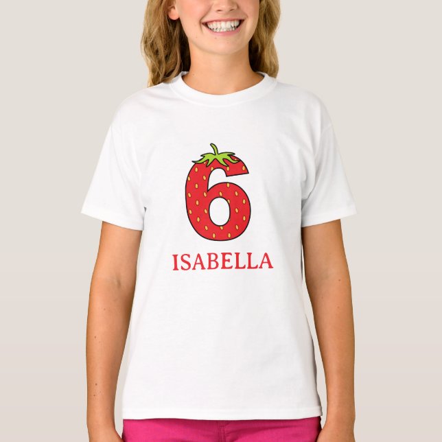 6-års födelsedagsfest med jordgubbtema  t shirt (Framsida)