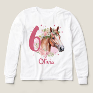 6-års födelsedagsflicka Häst Pastell Rosa Sex År T Shirt