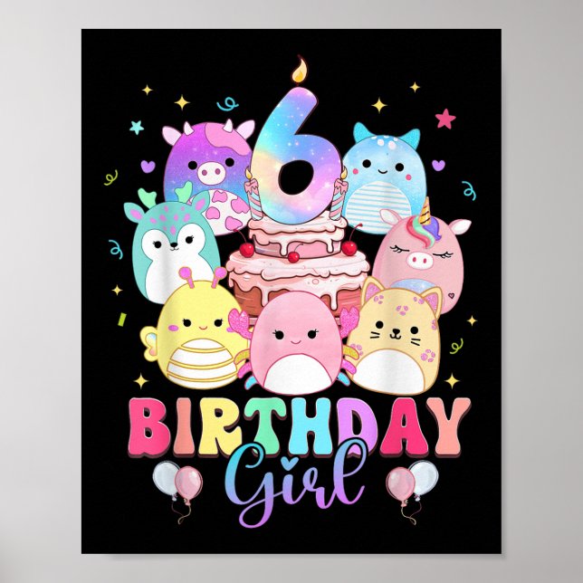 6-års födelsedagsflicka Squish Squad Mallow 6 år g Poster (Framsidan)