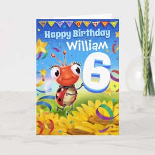 6 års födelsedagskort Little Ladybug range Anpassn Kort