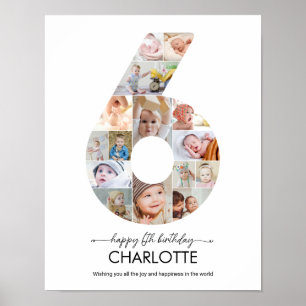 6-års födelsedagsnummer 6 fotokollage anpassad bil poster