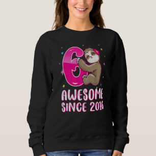 6 års Gamla Cute Rosa Sloth 6e Birthday Girl Kids T Shirt