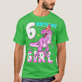 6 års gamla gåvor 6e Birthday Girl Dinosaur T Rex Shirt
