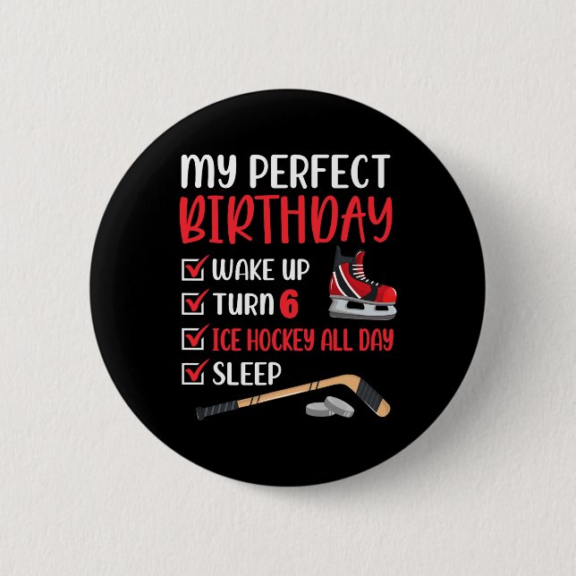 6 års Gamla ishockey Födelsedagsfest 6e Boy Bday Knapp (Framsida)