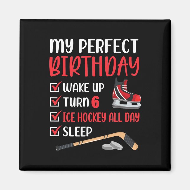 6 års Gamla ishockey Födelsedagsfest 6e Boy Bday Magnet (Framsidan)