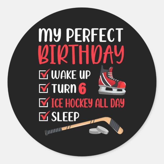 6 års Gamla ishockey Födelsedagsfest 6e Boy Bday Runt Klistermärke (Framsida)